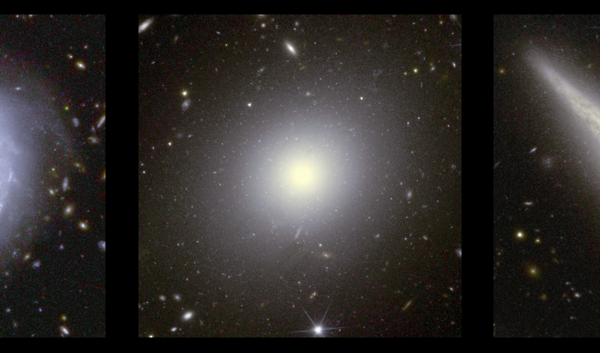 Tre galassie osservate con il telescopio spaziale Euclid: a sinistra, una spirale vista di taglio (a sinistra), un'ellittica (al centro) e una spirale vista di taglio (a destra). Crediti: Esa/Euclid/Euclid Consortium/Nasa, image processing by J.-C. Cuillandre, E. Bertin, G. Anselmi