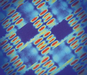 Illustrazione del campo elettrico amplificato attorno al reticolo di grafene nel laser sviluppato da Cnr Nano.