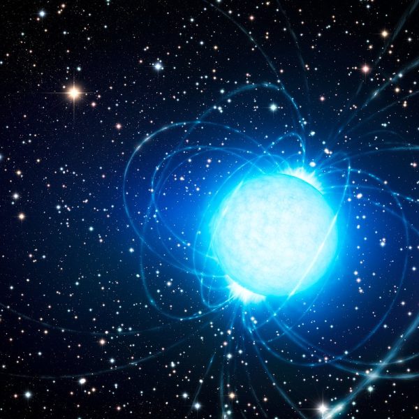 Rappresentazione artistica di una stella di neutroni. Crediti: Eso/L. Calçada