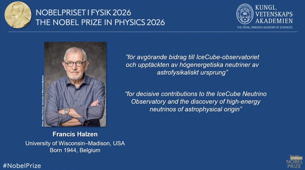 Francis Louis Halzen (Tienen, 23 marzo 1944), premio Nobel per la fisica 2026. Fonte: nobelprize.org